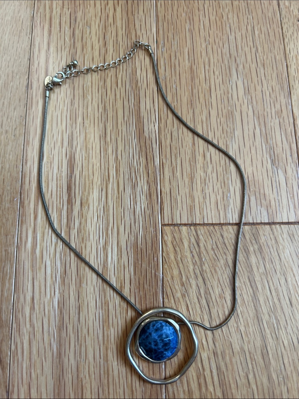 Gold-Tone Necklace with Blue Stone Pendant